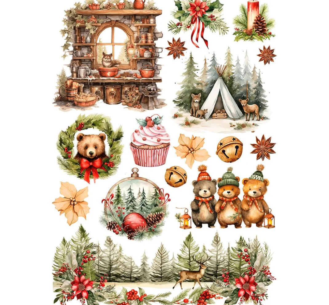 Ciao Bella Seidenpapier & Strohseide|Decoupage>Motiv-Strohseiden Sortiment "Cosy Christmas", 8er-Set