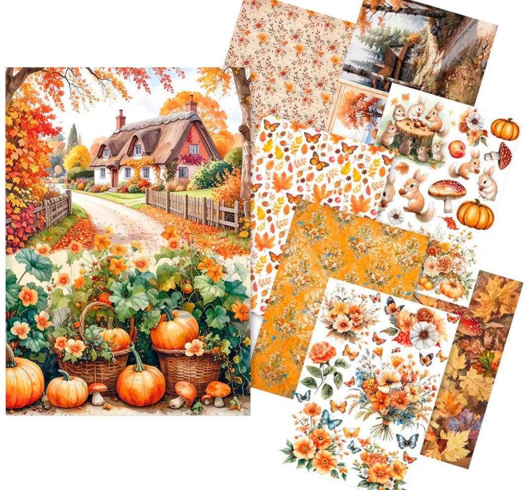 Ciao Bella Decoupage|Seidenpapier & Strohseide>Motiv-Strohseiden Sortiment "Hallo Herbst", 8er-Set
