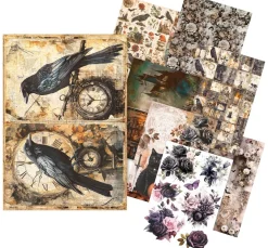 Ciao Bella Decoupage|Seidenpapier & Strohseide>Motiv-Strohseiden Sortiment "Dark Akademia", 8er-Set