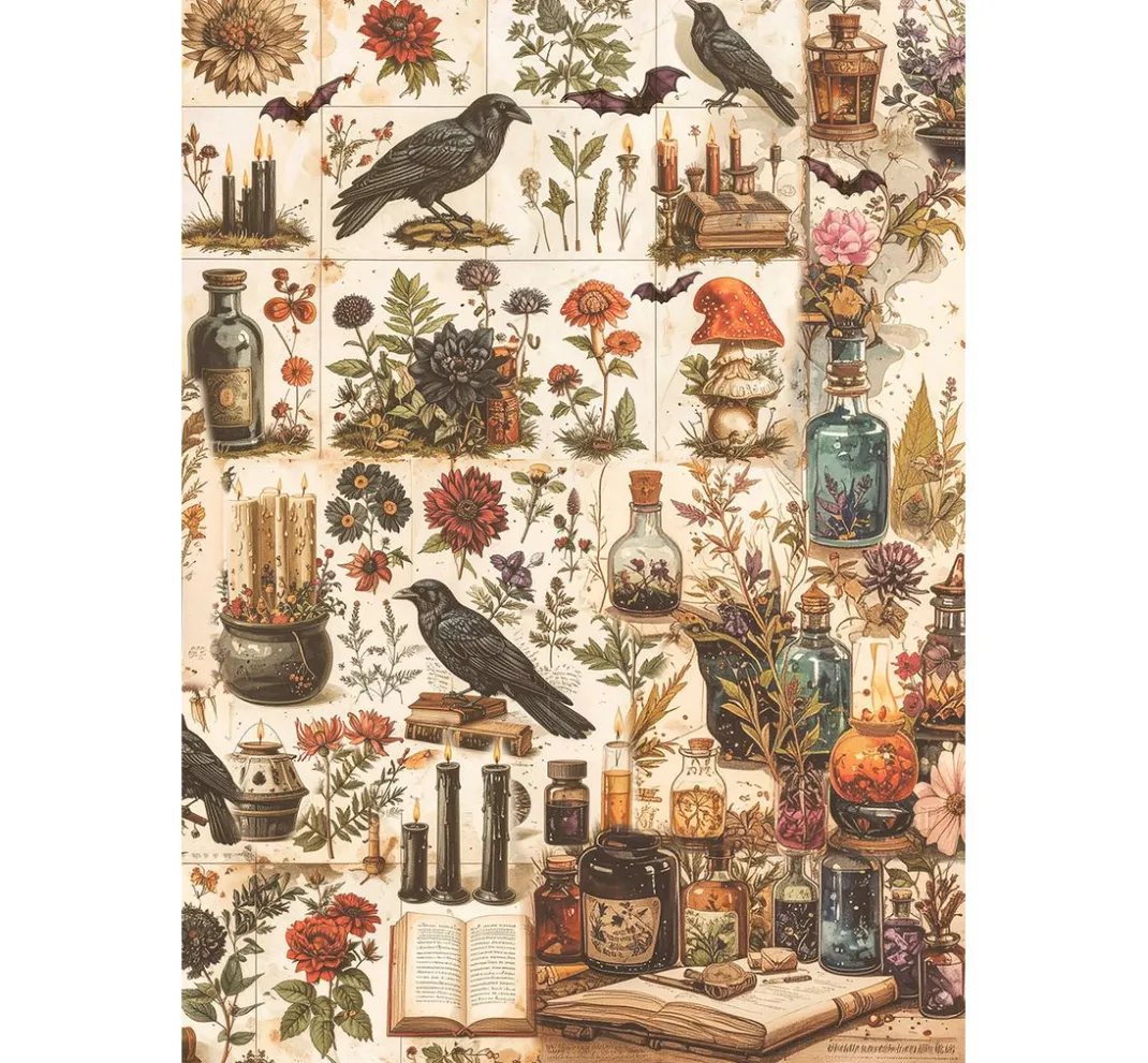 Ciao Bella Decoupage|Seidenpapier & Strohseide>Motiv-Strohseiden Sortiment "Dark Akademia", 8er-Set