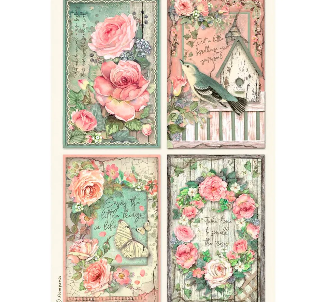 Stamperia Decoupage|Seidenpapier & Strohseide>Motiv-Strohseiden Sortiment "House of Roses", 6er-Set