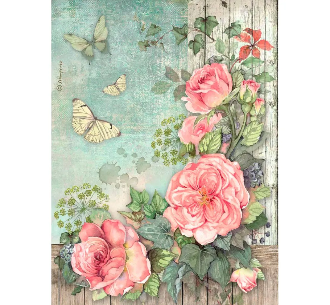 Stamperia Decoupage|Seidenpapier & Strohseide>Motiv-Strohseiden Sortiment "House of Roses", 6er-Set