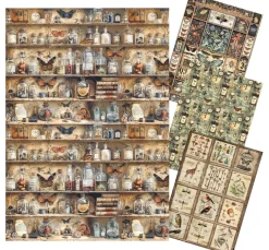 Ciao Bella Decoupage|Seidenpapier & Strohseide>Motiv-Strohseiden-Sortiment "Cabinet of Curiosities", 4er-Set