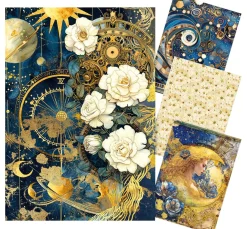 Ciao Bella Decoupage|Seidenpapier & Strohseide>Motiv-Strohseiden-Sortiment "Celestial", 4er-Set