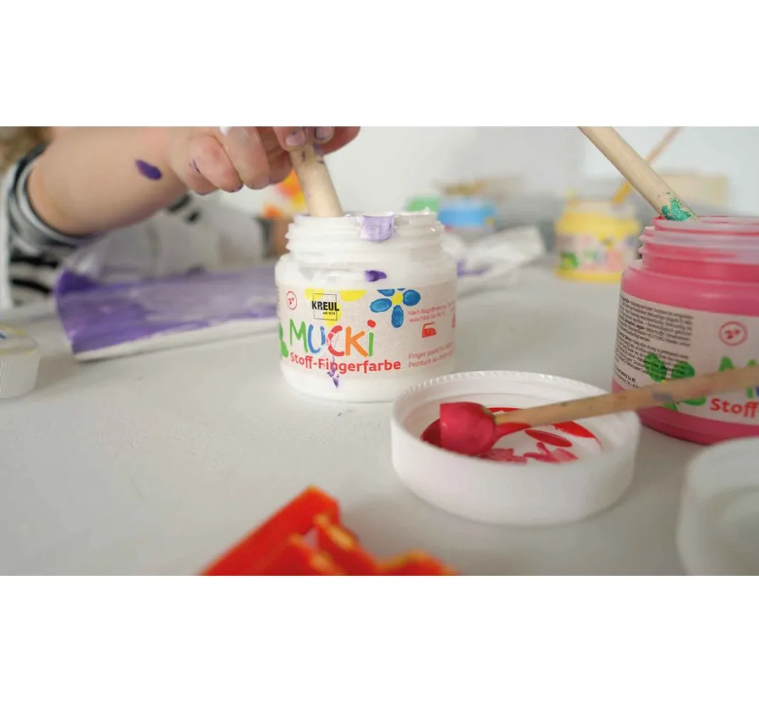 Kinder Kreul Kinder Fingerfarbe|Textilfarbe>MUCKI Stoff-Fingerfarbe, 6er-Set
