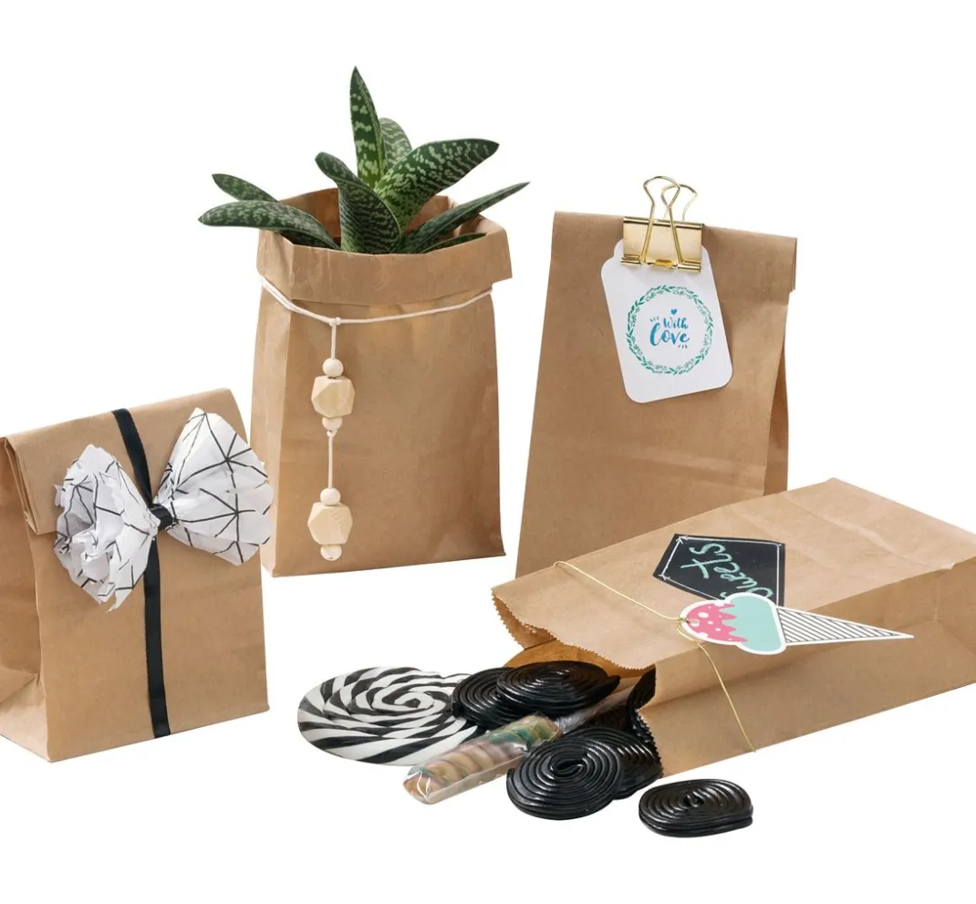 folia Backen|Tüten & Anhänger>Papiertüten mit Blockboden aus Kraftpapier, 15 Stück