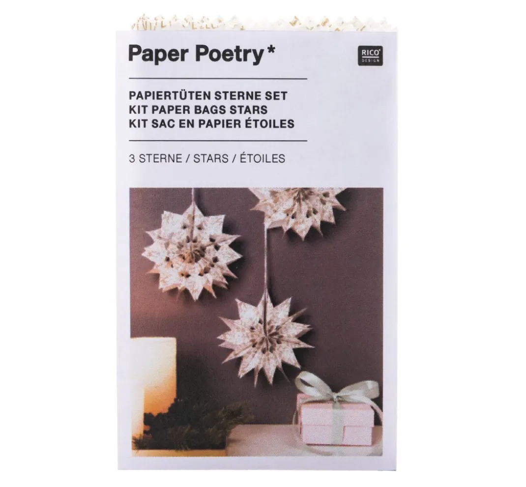 Rico Design Tüten & Anhänger|Papier-Bastelsets>Papiertüten Sterne-Set "Merry Christmas", klein, Weiß