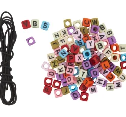 Kinder folia Freundschaftsarmbänder|Sets>Perlen-Buchstaben Set, Eckig, inkl. Gummiband