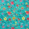 Globaltex Stoff Meterware|Dekostoff>Polyester-Stoff "Blumen-Türkis"