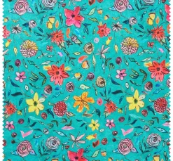 Globaltex Stoff Meterware|Dekostoff>Polyester-Stoff "Blumen-Türkis"
