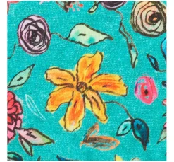 Globaltex Stoff Meterware|Dekostoff>Polyester-Stoff "Blumen-Türkis"