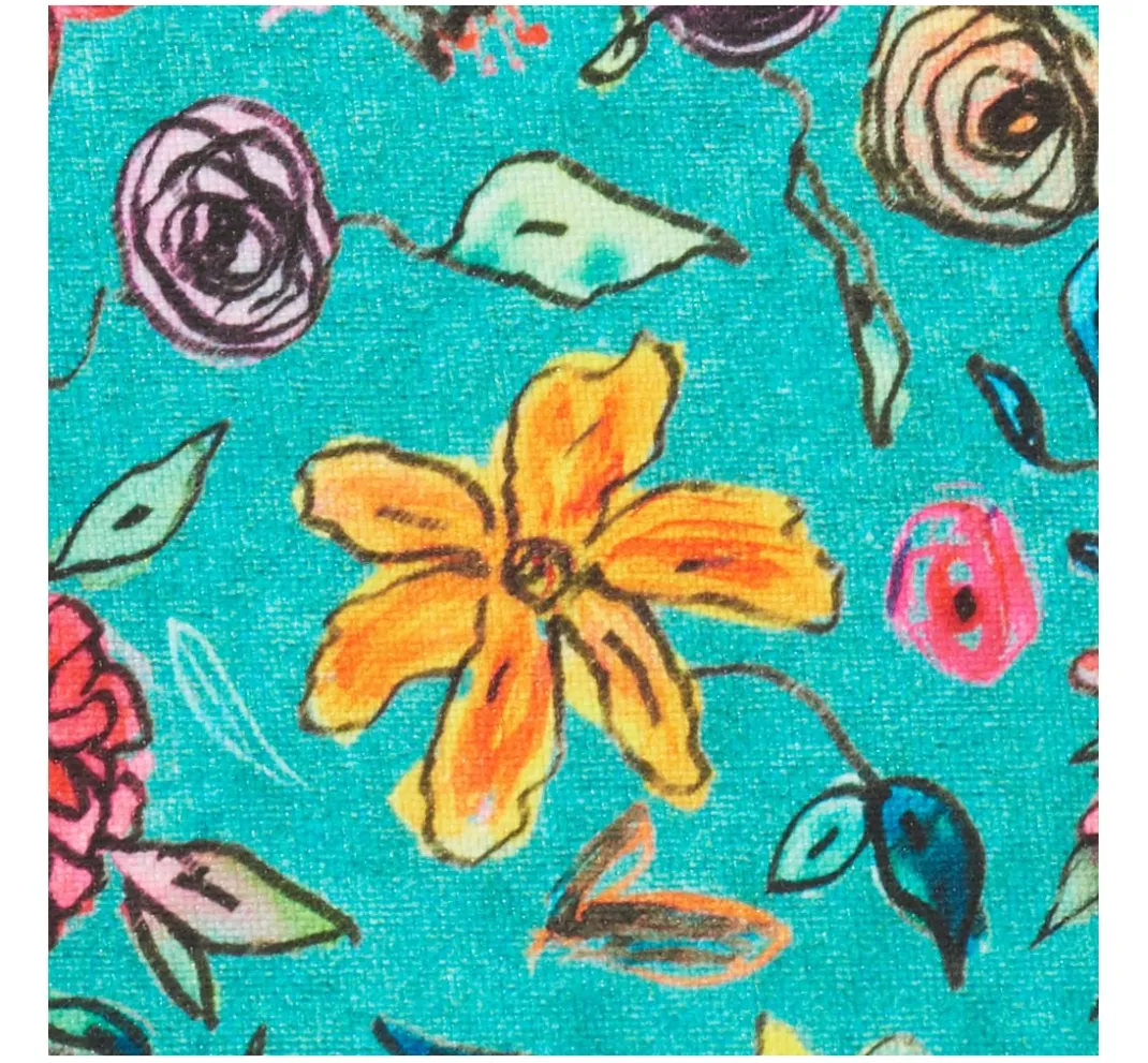 Globaltex Stoff Meterware|Dekostoff>Polyester-Stoff "Blumen-Türkis"