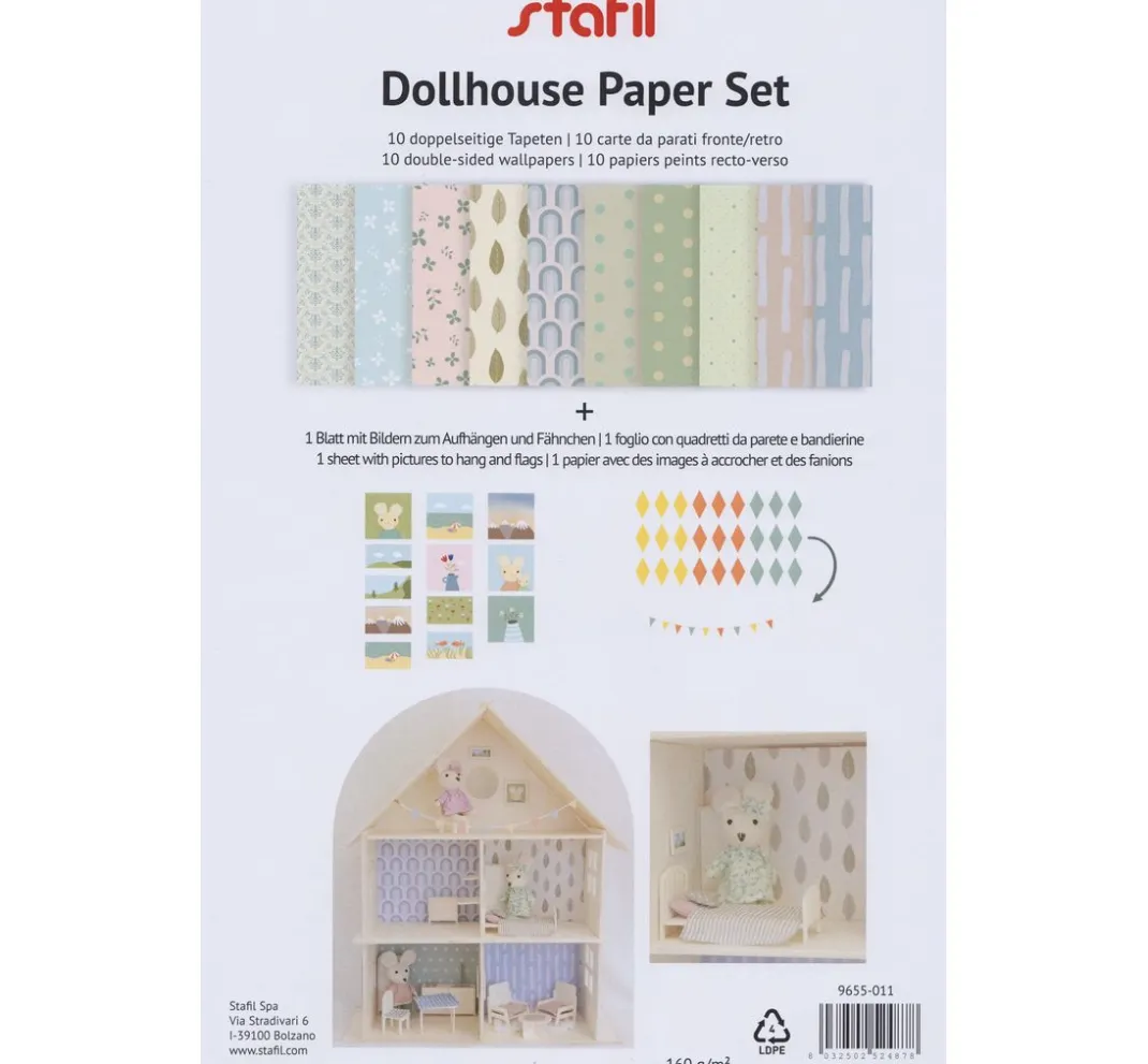 Kinder stafil Papier|Farb- & Motivblöcke>Puppenhaus-Papierset, 10 Bogen DIN A4 + 1 Bogen mit Fahnen und Bildern