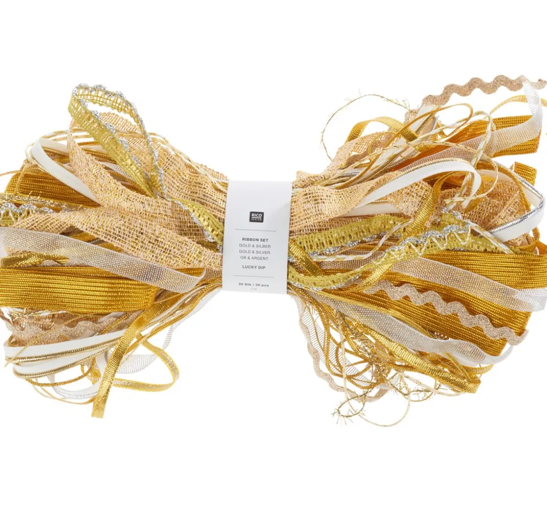 Rico Design Sets|Bänder>Bänder-Set "Lucky dip", Gold-Silber
