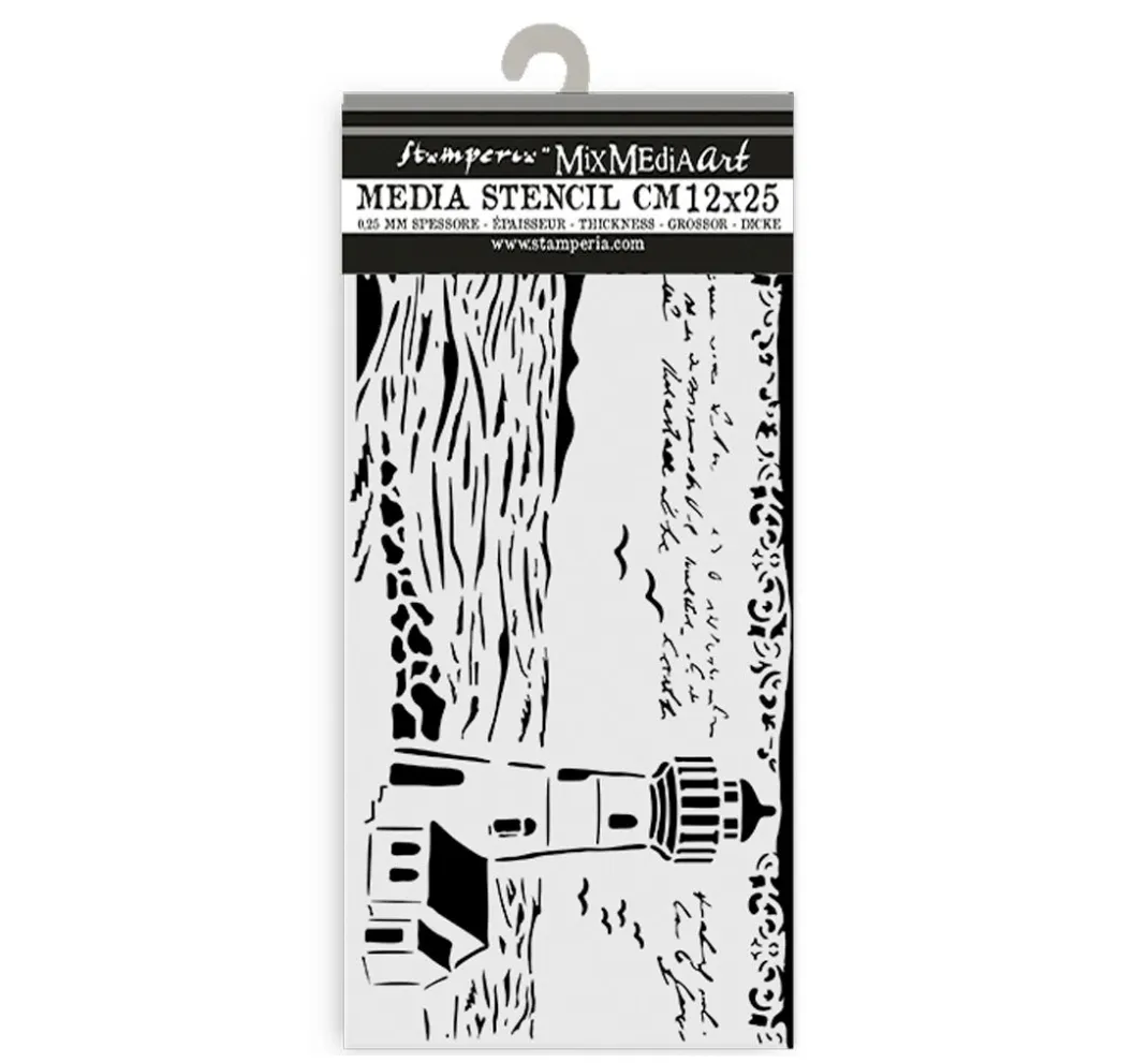 Stamperia Schablonieren|Malschablonen>Schablone "Silent Sea - Lighthouse", 12x25cm