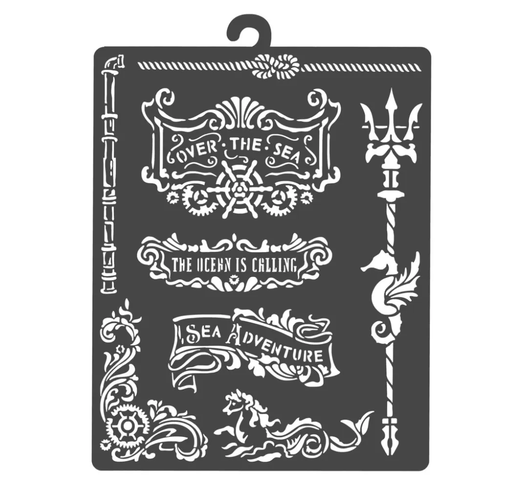 Stamperia Malschablonen|Schablonen>Schablone "Songs of the Sea - Plates and trident"