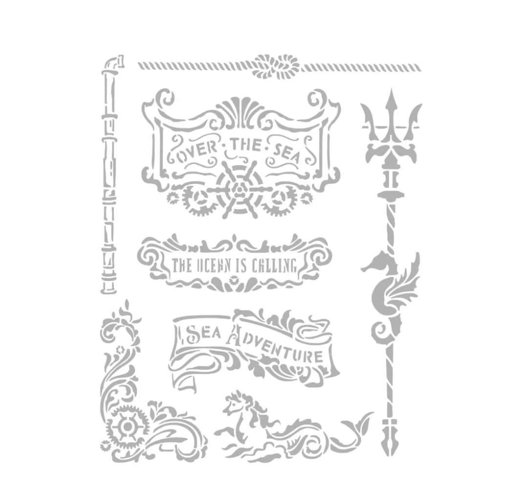 Stamperia Malschablonen|Schablonen>Schablone "Songs of the Sea - Plates and trident"