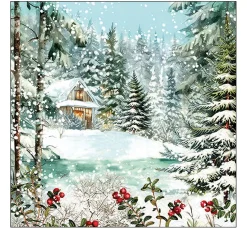 Ambiente Winter|Serviettentechnik>Serviette "Cabin In The Woods"