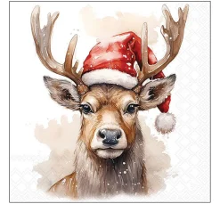 Ambiente Weihnachten|Serviettentechnik>Serviette "Deer With Santa Hat"