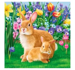 Ambiente Ostern|Serviettentechnik>Serviette "Hasenmutter mit Kind"