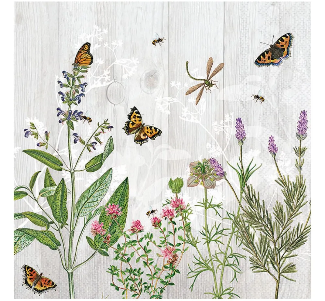 Ambiente Sommer|Serviettentechnik>Serviette "Kräutergarten für Insekten"