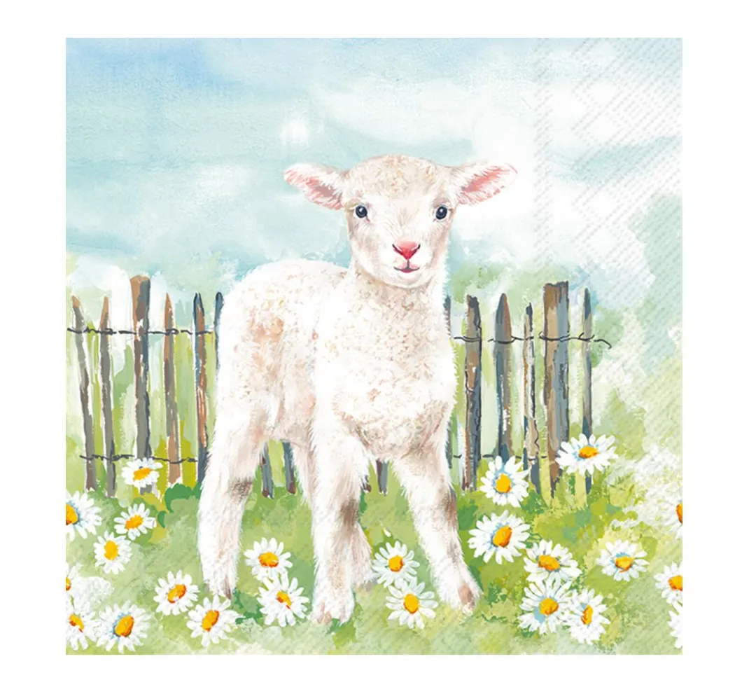 IHR Ostern|Serviettentechnik>Serviette "Lämmchen auf der Wiese"