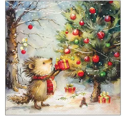 Ambiente Weihnachten|Serviettentechnik>Serviette "Present For Hedgehog"