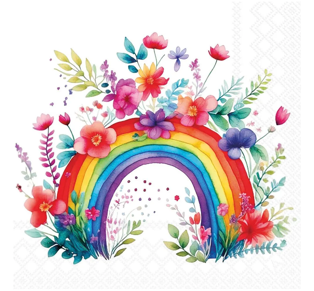 Ambiente Frühling|Serviettentechnik>Serviette "Rainbow with Flowers"