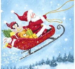 Paper+Design Weihnachten|Serviettentechnik>Serviette "Schlittenfahrt mit Santa"