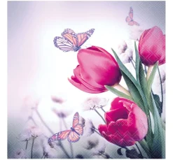 Ambiente Frühling|Serviettentechnik>Serviette "Schmetterlinge & Tulpen"