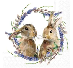 Ambiente Ostern|Serviettentechnik>Serviette "Zwei Hasen im Kranz"
