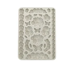 Stamperia Gießformen>Silikon Gießform "Shabby Rose - Roses & Butterfly"