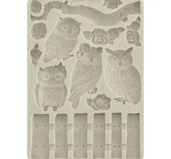 Stamperia Gießformen>Silikonform A5 "The Owl's House - Owls and Branch"