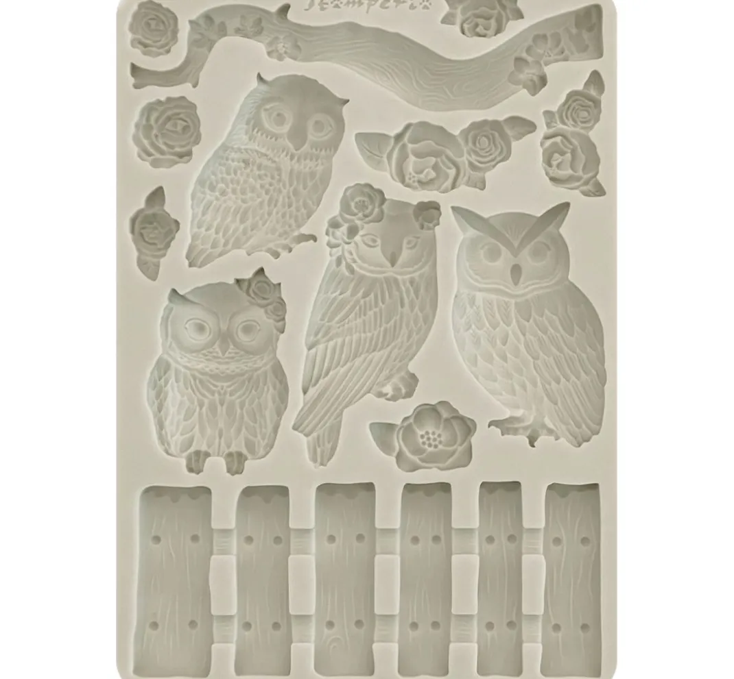Stamperia Gießformen>Silikonform A5 "The Owl's House - Owls and Branch"
