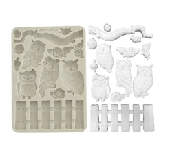 Stamperia Gießformen>Silikonform A5 "The Owl's House - Owls and Branch"