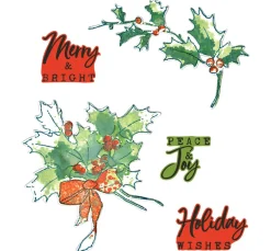 Sizzix Stanz- & Prägemaschinen>Stanzschablone und Clear Stamps "Pencil Line Holly by 49 and Market"