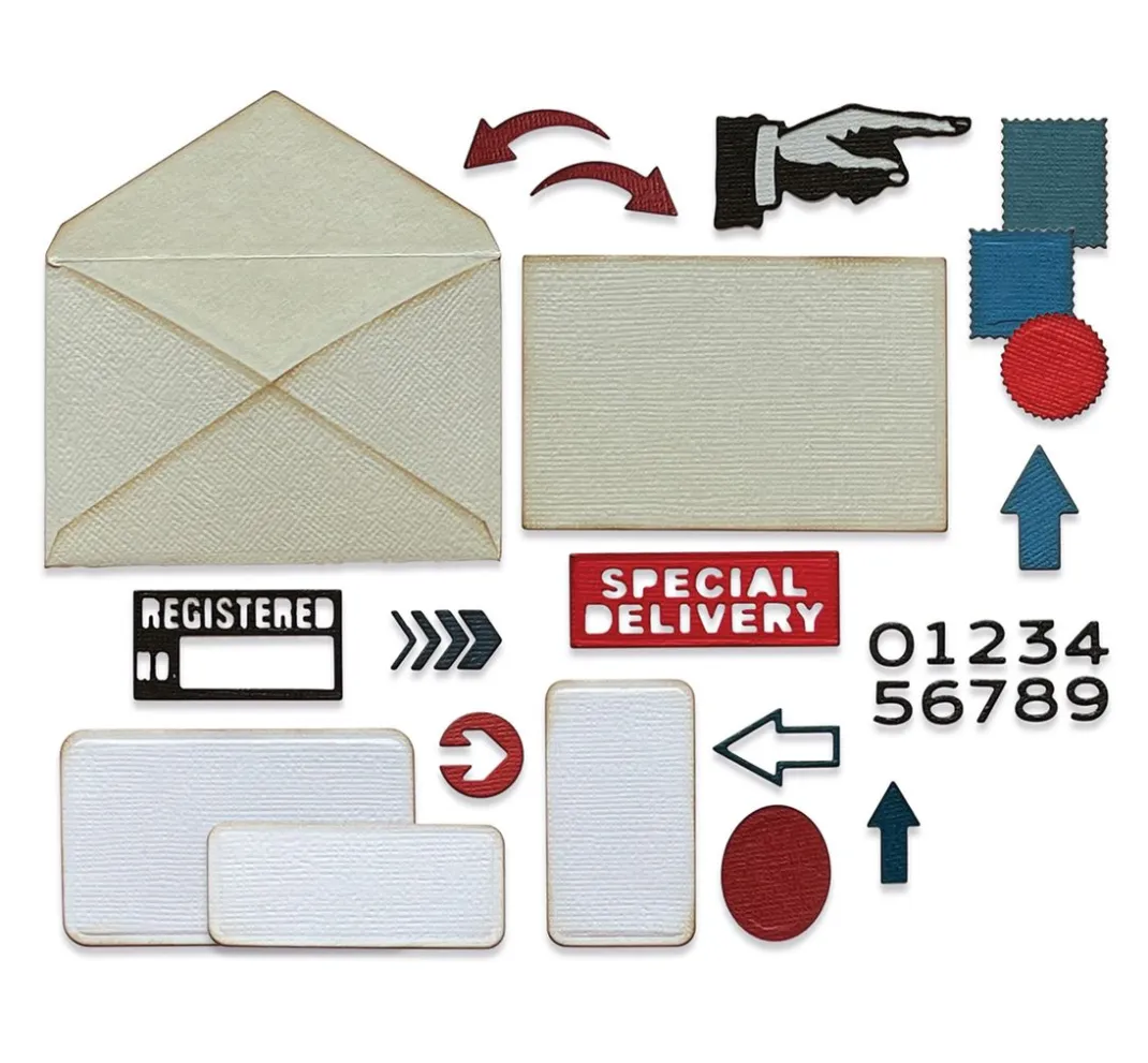 Sizzix Stanz- & Prägemaschinen|Schablonen>Thinlits Stanzschablone "Postale by Tim Holtz"