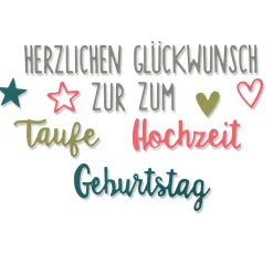 Sizzix Stanz- & Prägemaschinen|Schablonen>Thinlits Stanzschablone "Herzlichen Glückwunsch"