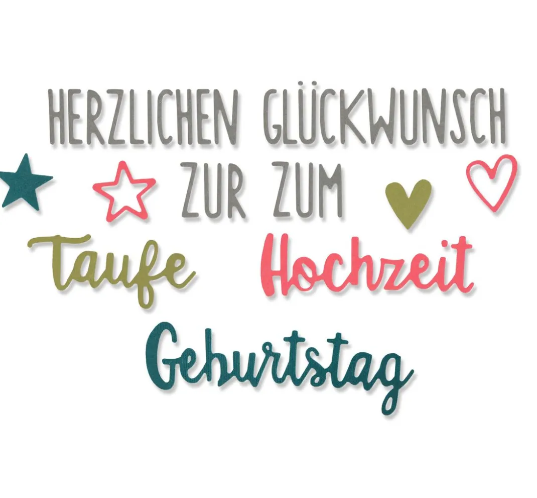 Sizzix Stanz- & Prägemaschinen|Schablonen>Thinlits Stanzschablone "Herzlichen Glückwunsch"