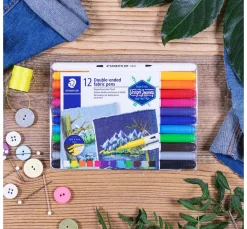 STAEDTLER Textilfarbe|Textil-Design>Doppelfasermaler Textil, 12 St.