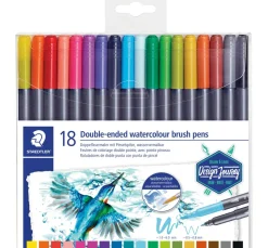 STAEDTLER Farbsets|Stifte>Doppelfasermaler mit Pinselspitze, 18 St.