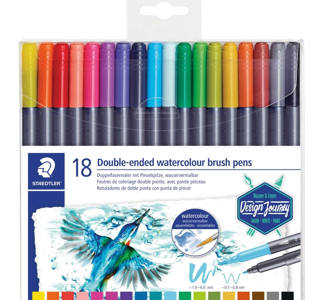 STAEDTLER Farbsets|Stifte>Doppelfasermaler mit Pinselspitze, 18 St.