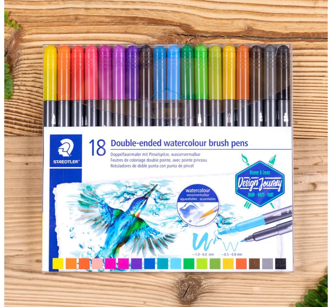 STAEDTLER Farbsets|Stifte>Doppelfasermaler mit Pinselspitze, 18 St.