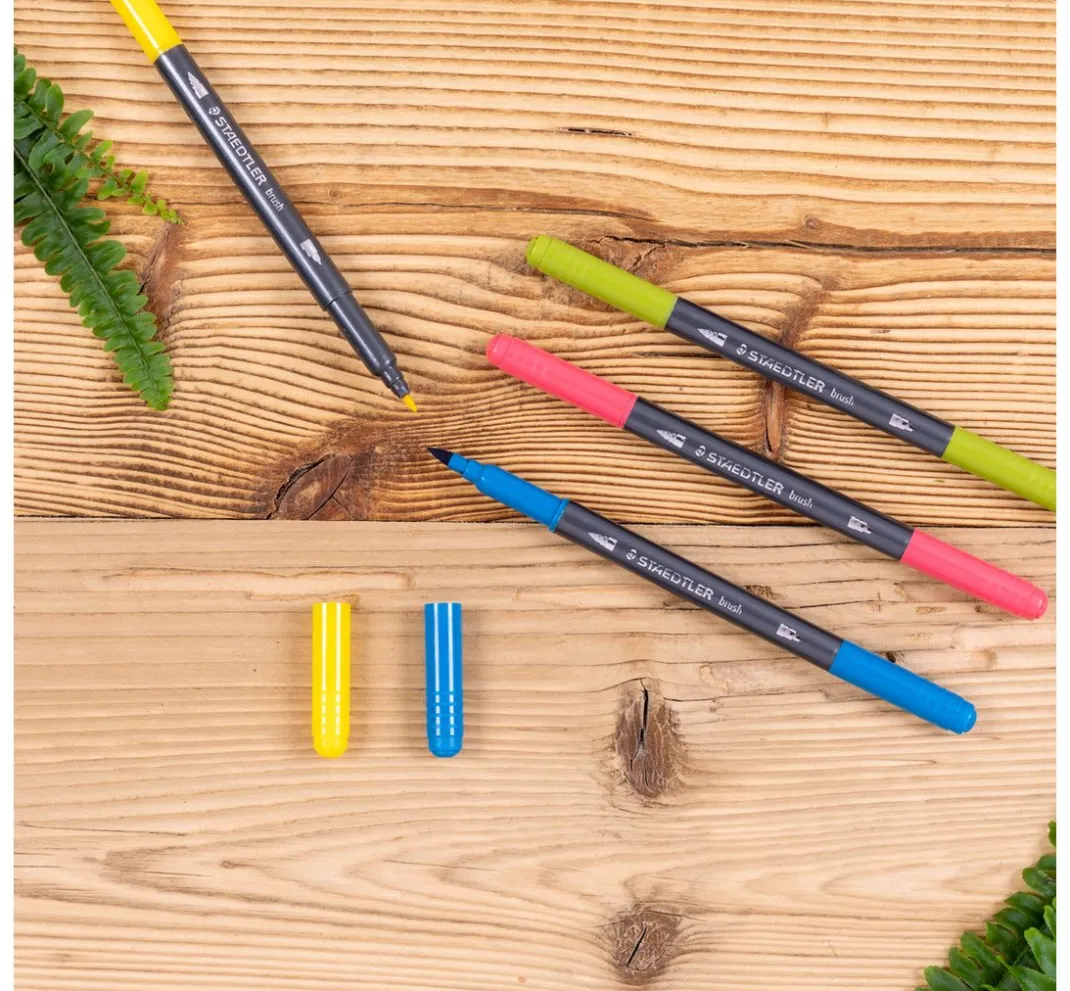 STAEDTLER Farbsets|Stifte>Doppelfasermaler mit Pinselspitze, 18 St.