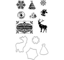 FINDit Stanz- & Prägemaschinen|Scrapbooking>Stanzformen- und Stempel-Set „Happy Holidays“
