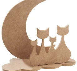 Kinder Gomille Holz|Decoupage>Steckmotiv "Katzen im Mond"