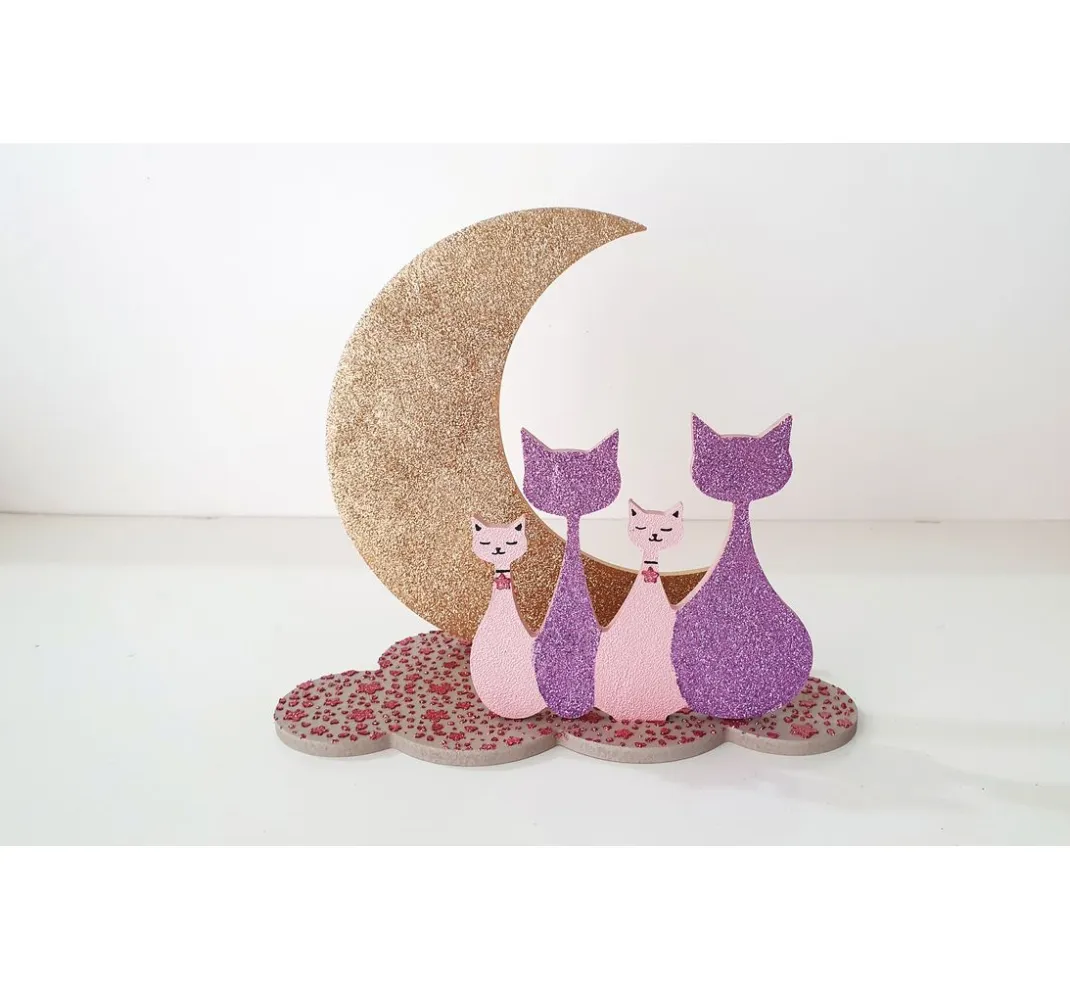 Kinder Gomille Holz|Decoupage>Steckmotiv "Katzen im Mond"