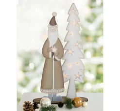 ohne Marke Holz, Mdf & Pappmaché>Stehfigur "Weihnachtsmann mit Tanne"