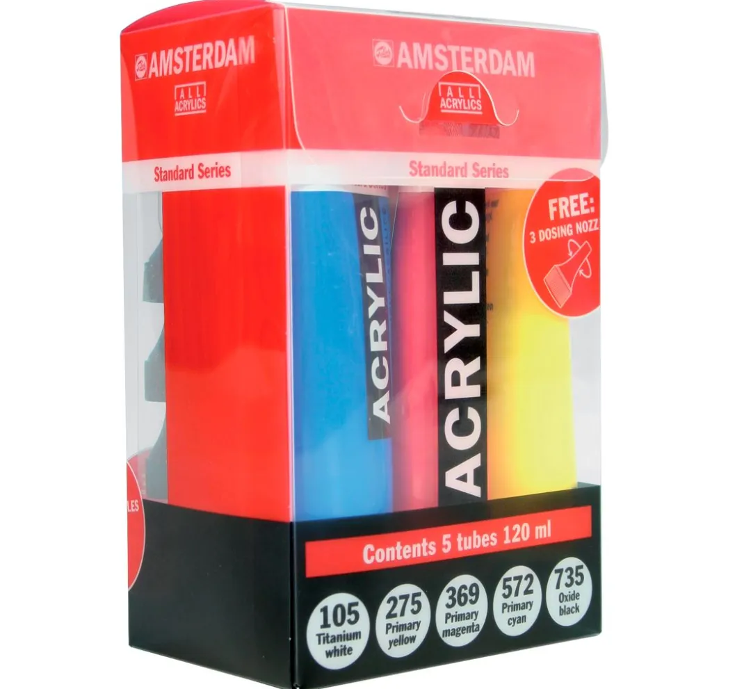 AMSTERDAM Farbsets|Künstlerfarbe>Talens Acrylfarben-Set "Starter" inkl. 3 Dosierspitzen
