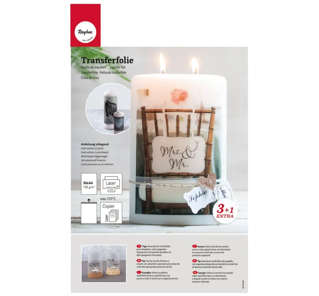Rayher Weitere Hilfsmittel|Weitere Bastelfolie>Transfer-/Wasserschiebefolie, 4 Blatt